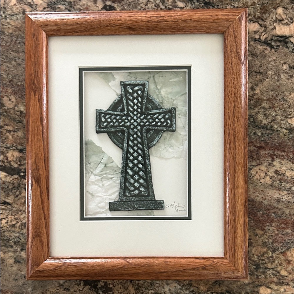 Framed Celtic Cross Wall Art - Textured Green Paper Art…crafted 2003